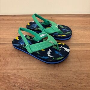 REEF Little Ahi Water-Friendly Flip-Flops Green Shark Kids Size 10 Summer Beach